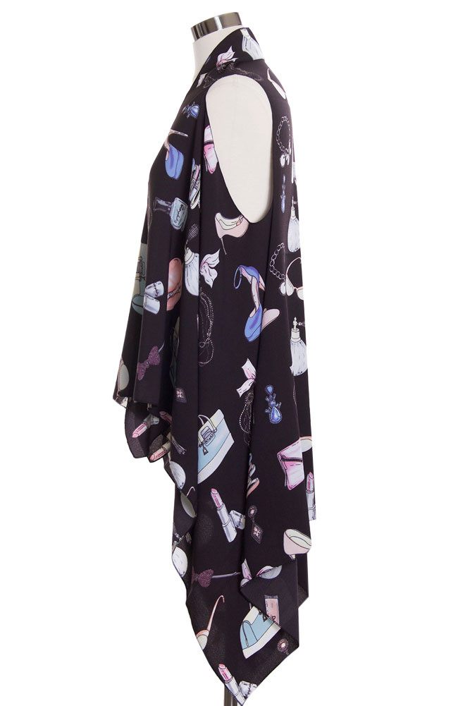 Women's Floral Print Long Vest – Black — vest photo 4