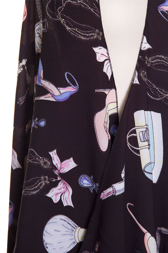 Women's Floral Print Long Vest – Black — vest photo 5