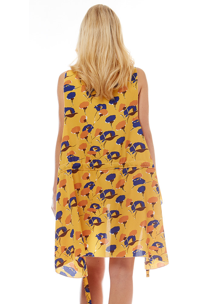 Women's Floral Print Tie Front Cover-Up – Mustard in Mustard