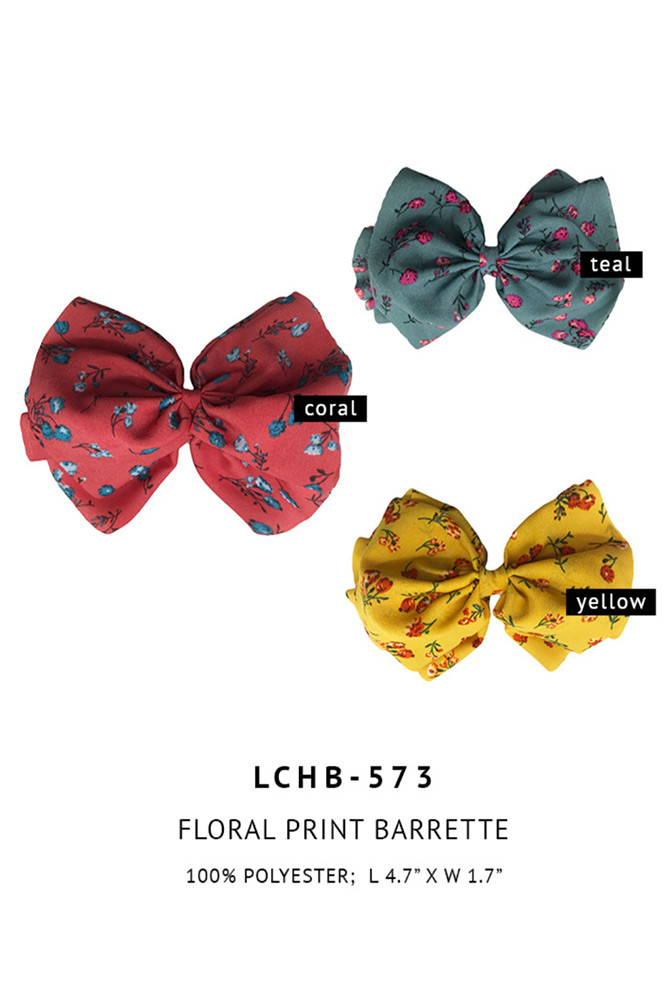 Women's Floral Print Bow Hair Barrette – Teal — barrette photo 4