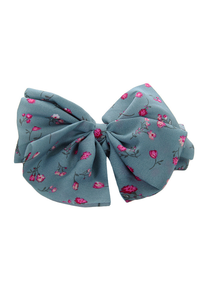 Women's Floral Print Bow Hair Barrette – Teal in Teal