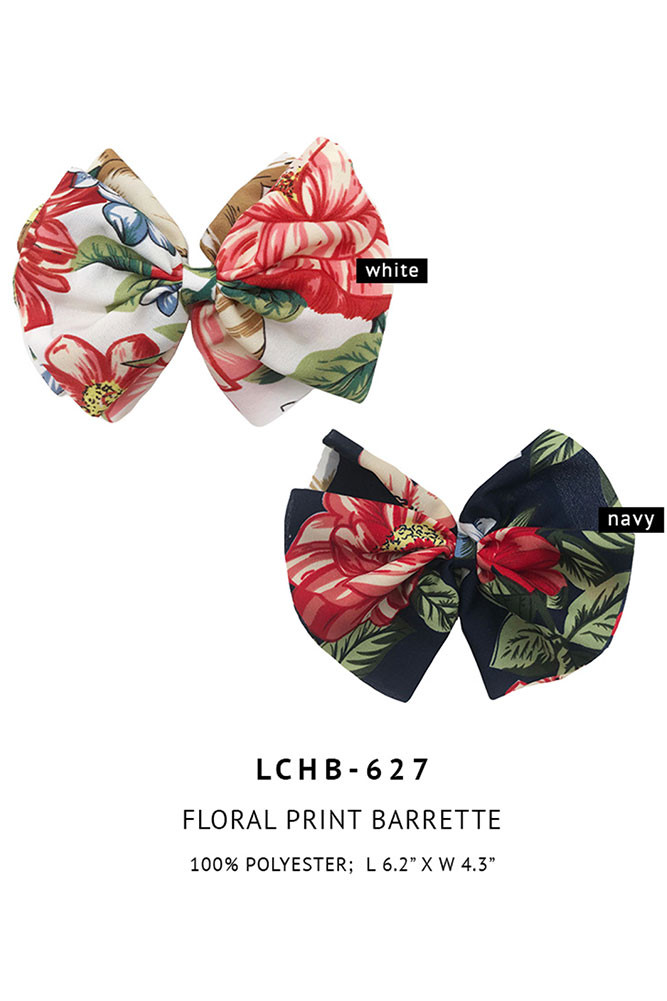 Women's Floral Print Bow Hair Barrette – Navy — barrette photo 3