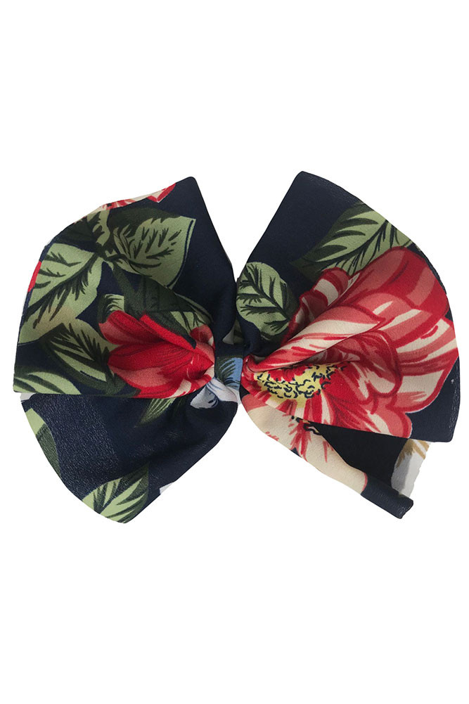 Women's Floral Print Bow Hair Barrette – Navy in Navy by BURACQ