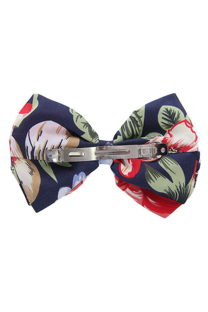Women's Floral Print Bow Hair Barrette – Navy in Navy