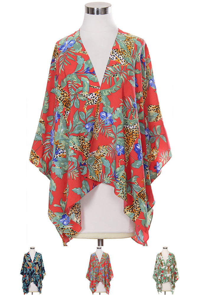 Women's Tropical Print Kimono – White — kimono photo 4