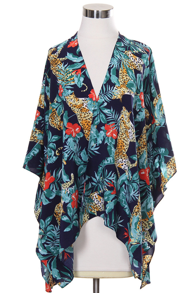 Women's Tropical Print Kimono – White — kimono photo 6