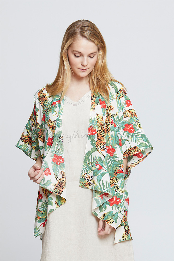 Women's Tropical Print Kimono – White in White