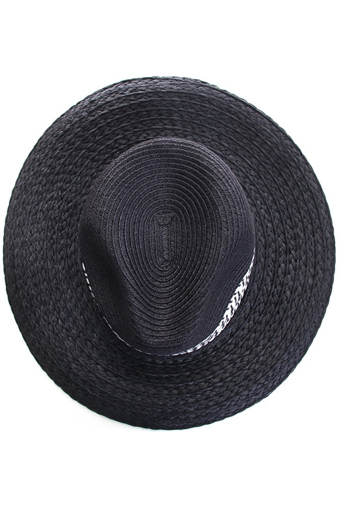 Women's Woven Straw Sun Hat with Band in Black
