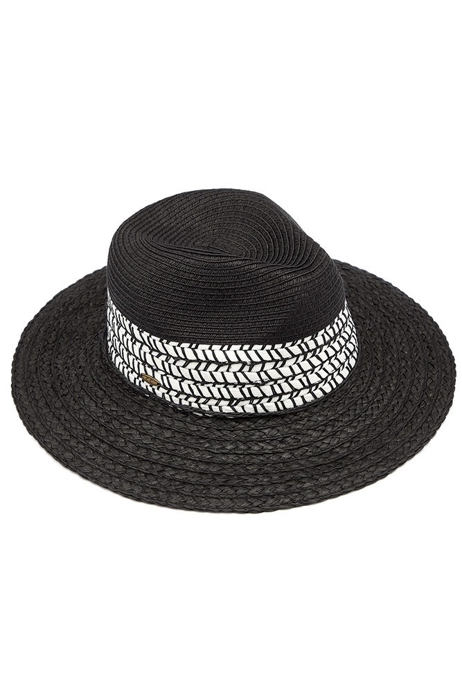 Women's Woven Straw Sun Hat with Band in Black