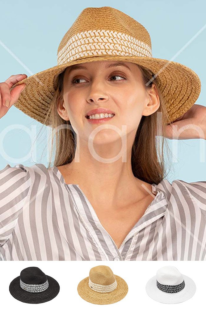 Women's Woven Straw Sun Hat with Band by BURACQ