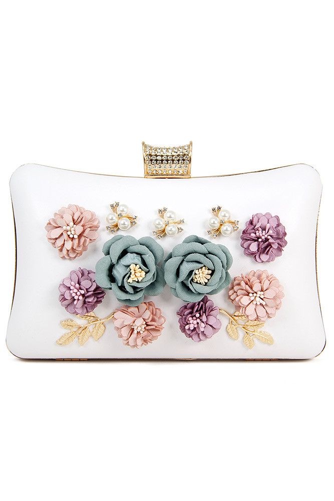 Women's 3D Flower Box Clutch Evening Bag – White in White by BURACQ