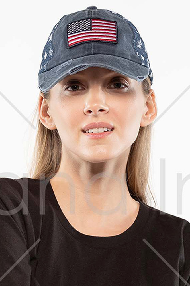 Women's American Flag Baseball Cap in Navy by BURACQ