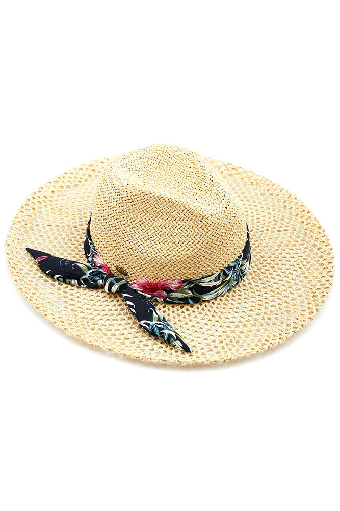 Women's Straw Panama Hat with Floral Scarf Band — Panama hat photo 3