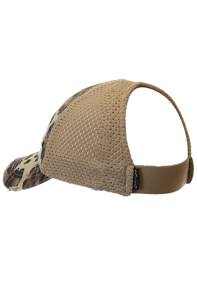Women's Leopard Print Mesh Ponytail Baseball Cap – Mustard — baseball cap photo 5