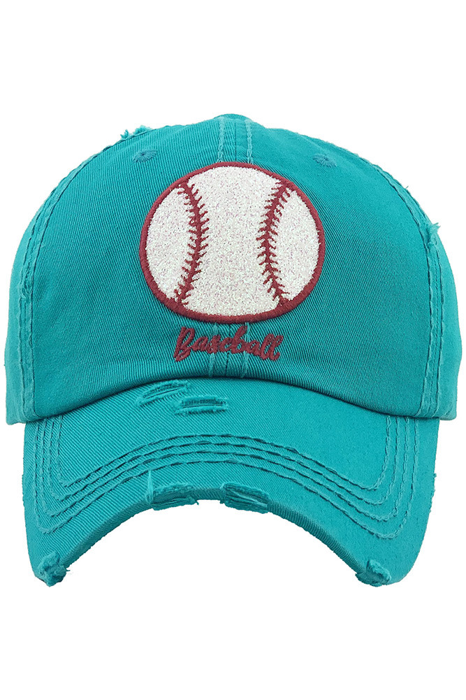 Women's Baseball Patch Distressed Baseball Cap – Turquoise in Turquoise