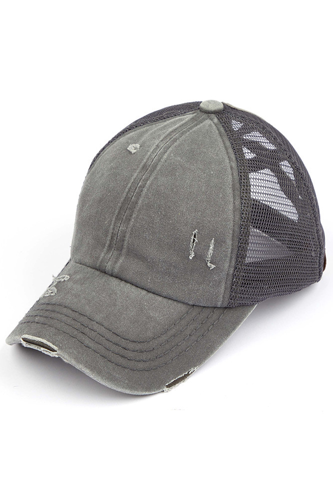 Women's Distressed Mesh Ponytail Baseball Cap by BURACQ