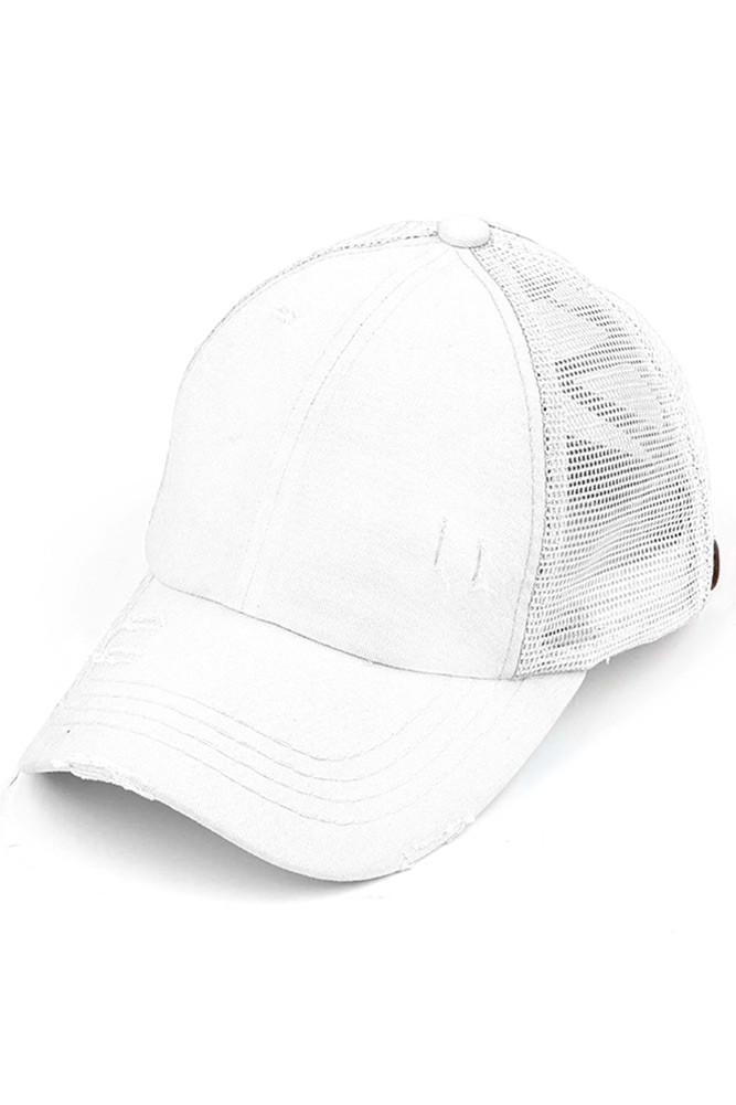 Women's Distressed Mesh Ponytail Baseball Cap — baseball cap photo 2