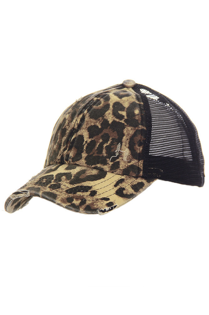 Women's Leopard Print Mesh Ponytail Baseball Cap – Leopard in Leopard