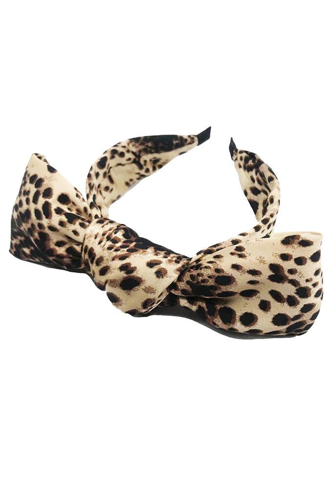 Women's Animal Print Bow Headband in Brown
