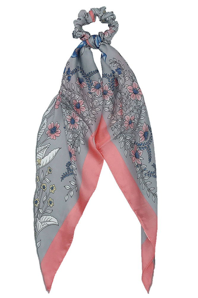 Women's Floral Print Scarf Ponytail Holder in Coral