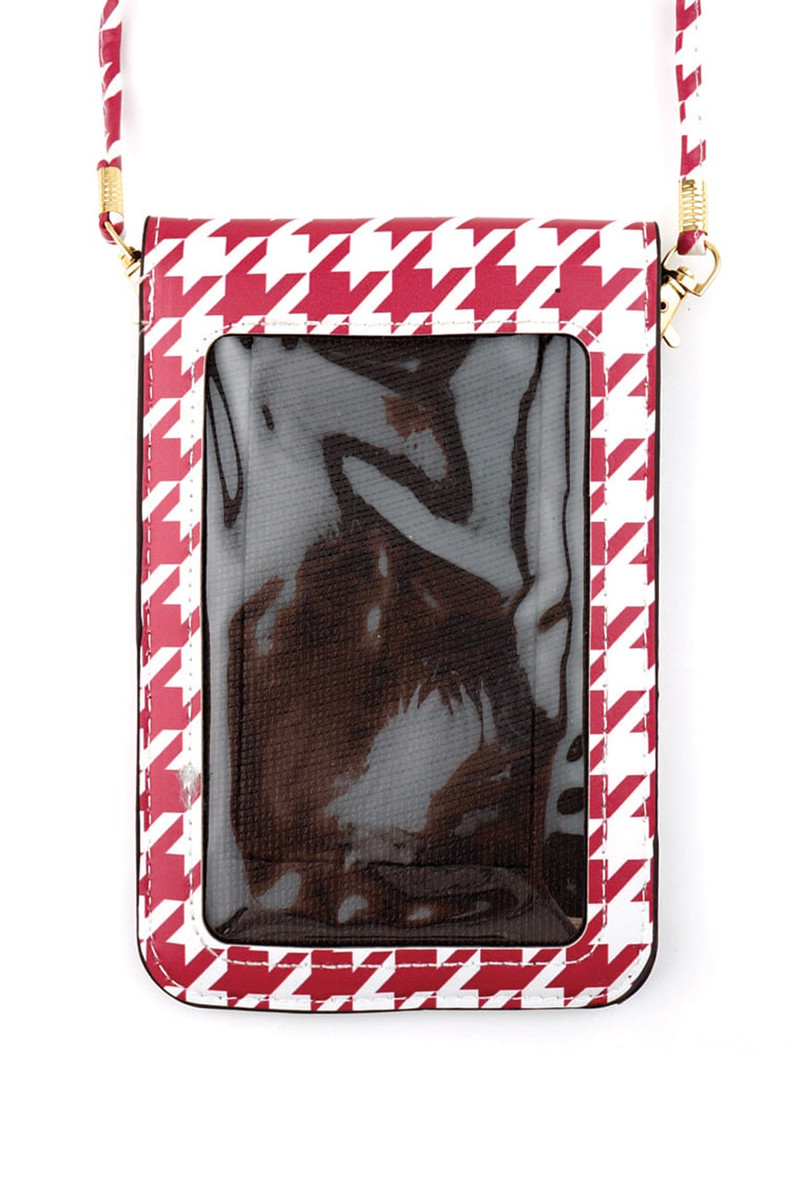 Women's Houndstooth Crossbody Phone Case Bag – Burgundy — phone case photo 2