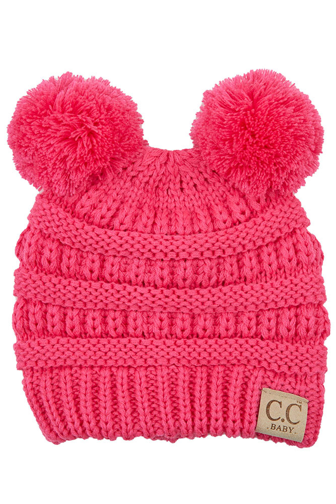 Kids Double Pom Pom Cable Knit Beanie — beanie photo 2