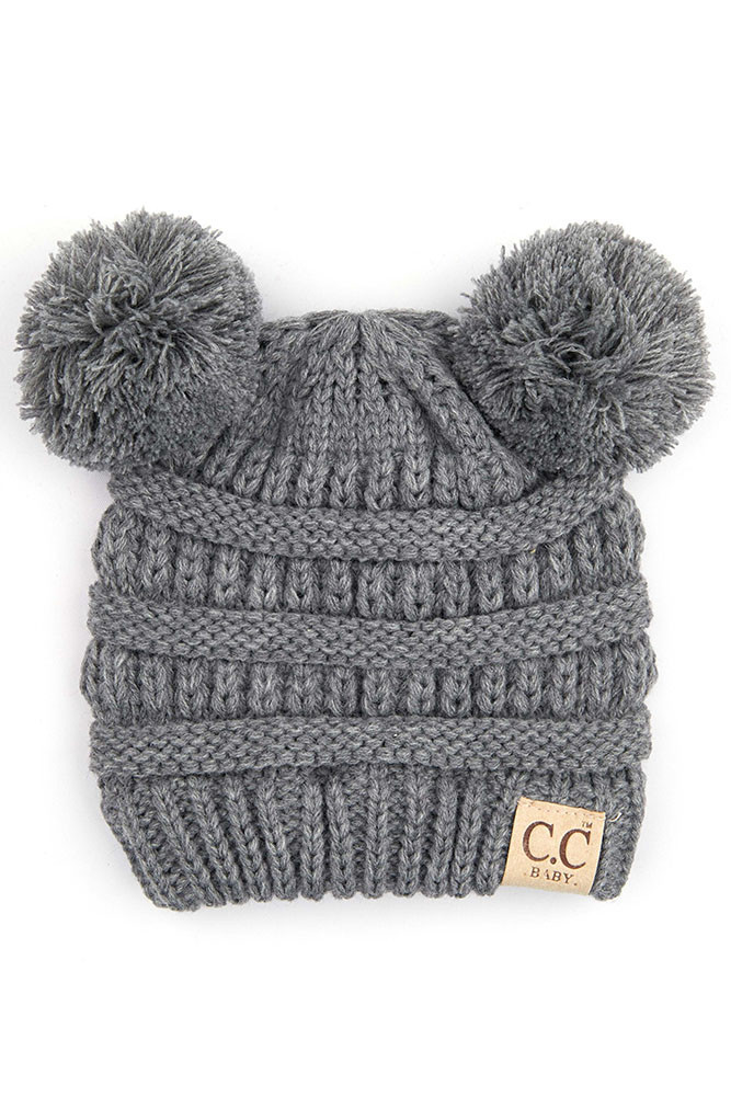 Kids Double Pom Pom Cable Knit Beanie — beanie photo 3