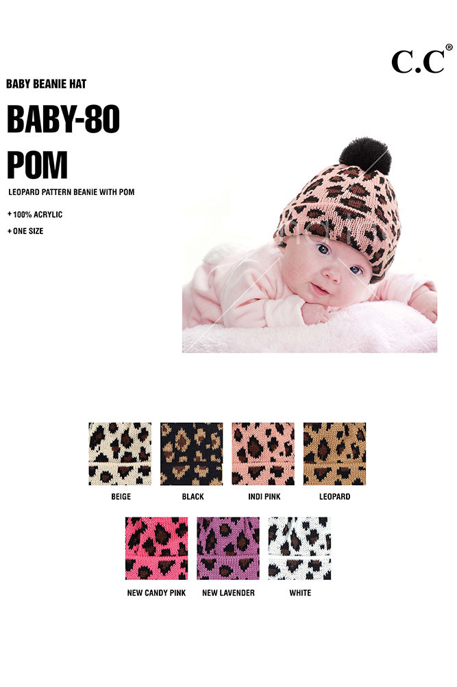 Baby Leopard Print Pom Pom Beanie — beanie photo 2