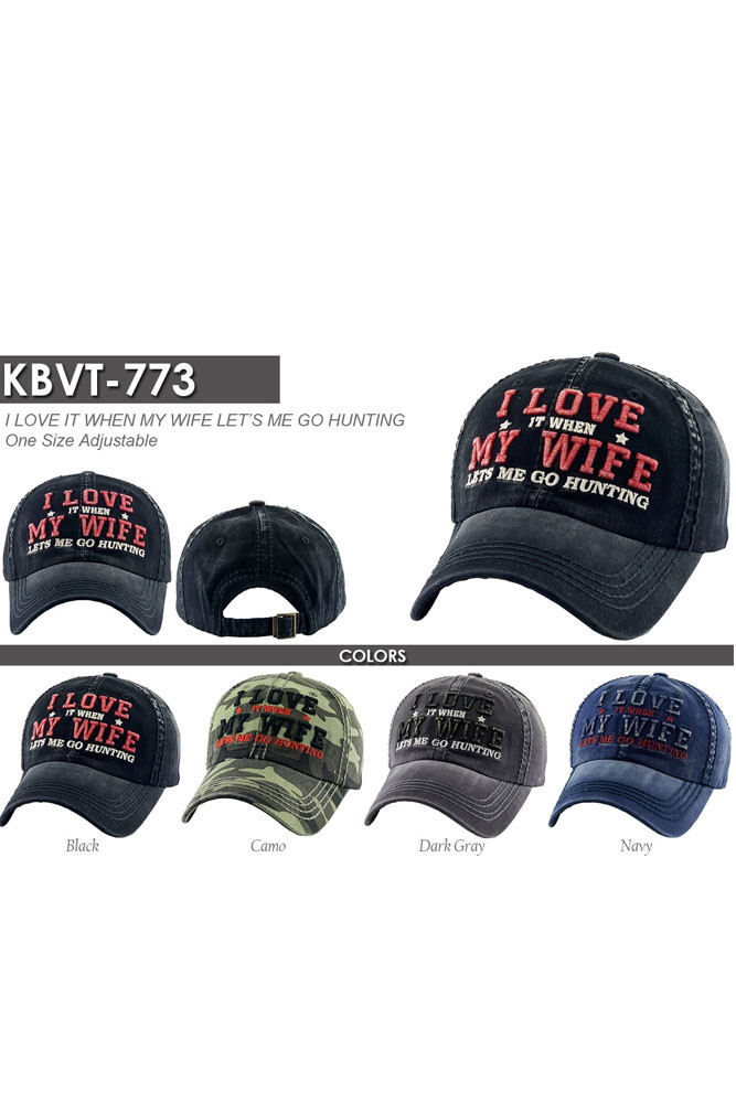 Women's I Love My Wife Hunting Distressed Baseball Cap – Navy — baseball cap photo 2