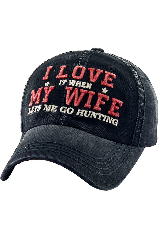 Women's I Love My Wife Hunting Distressed Baseball Cap – Navy — baseball cap photo 3
