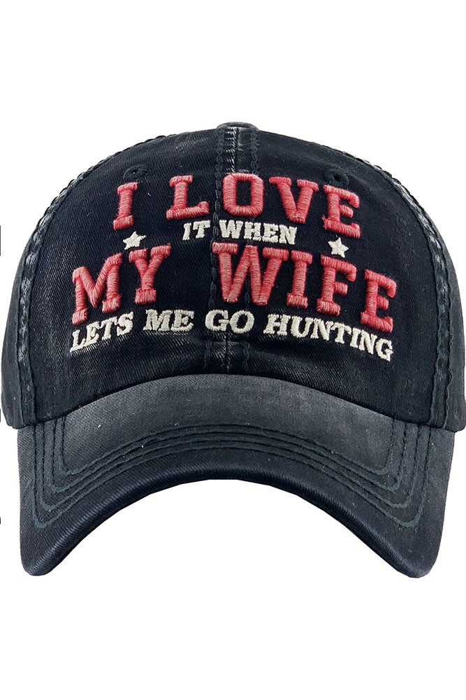 Women's I Love My Wife Hunting Distressed Baseball Cap – Navy — baseball cap photo 5