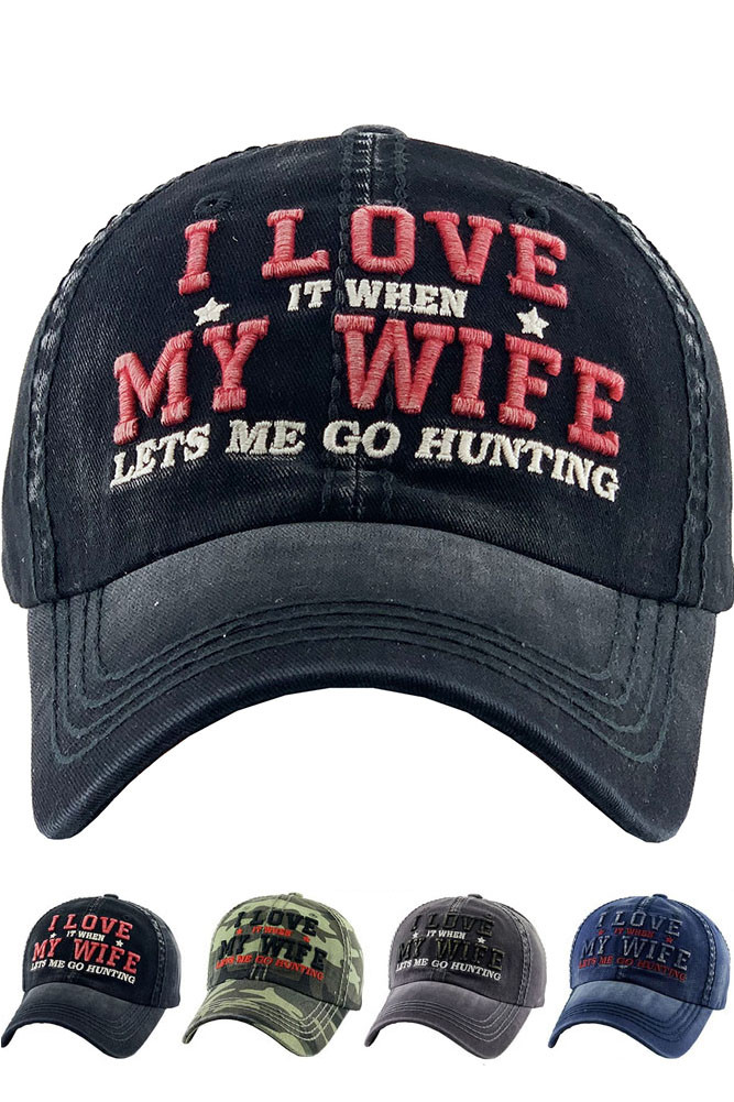 Women's I Love My Wife Hunting Distressed Baseball Cap – Navy in Navy by BURACQ