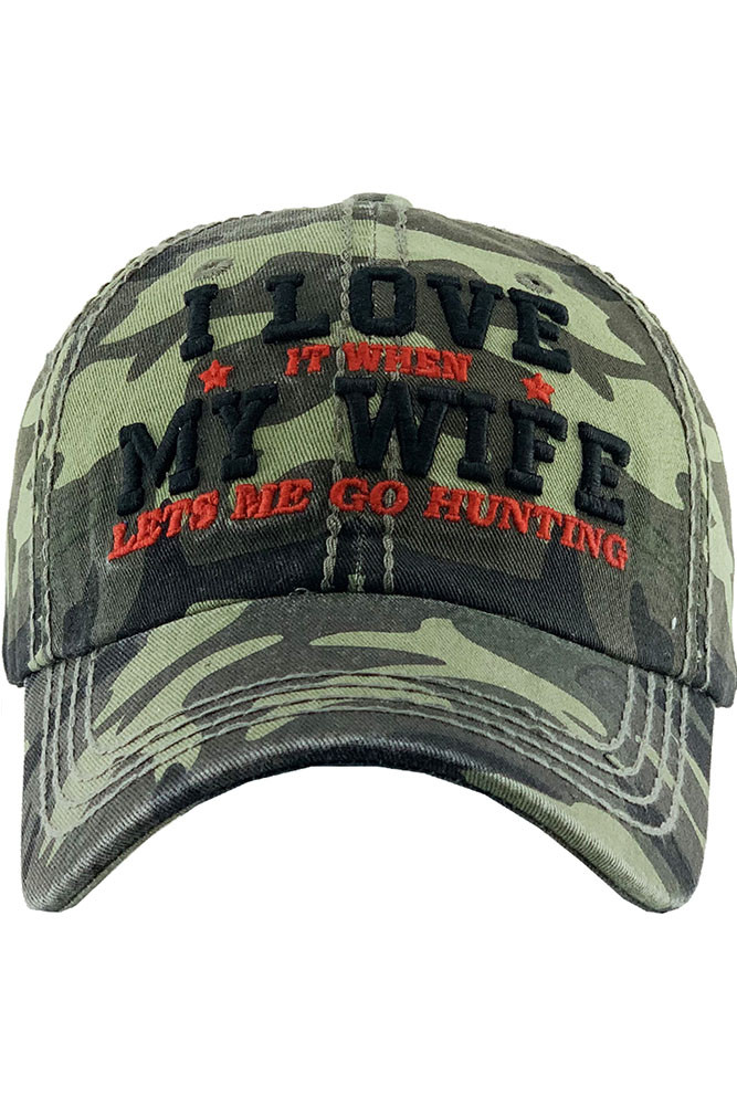 Women's I Love My Wife Hunting Distressed Baseball Cap – Navy — baseball cap photo 6