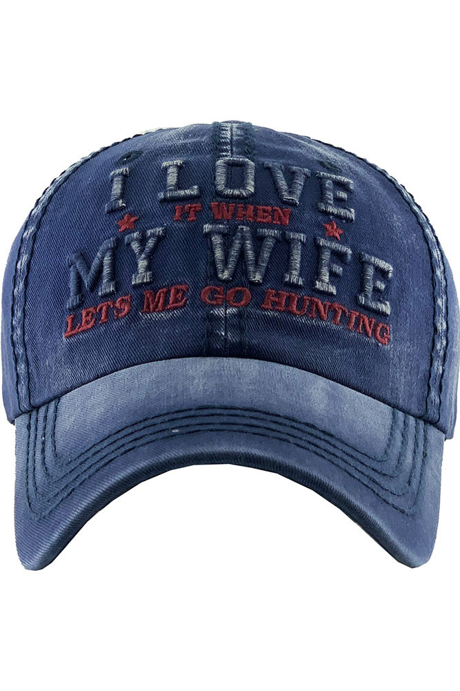 Women's I Love My Wife Hunting Distressed Baseball Cap – Navy in Navy