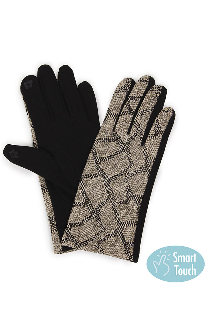 Women's Two-Tone Pattern Touchscreen Gloves – Style EAGL9762 in Beige