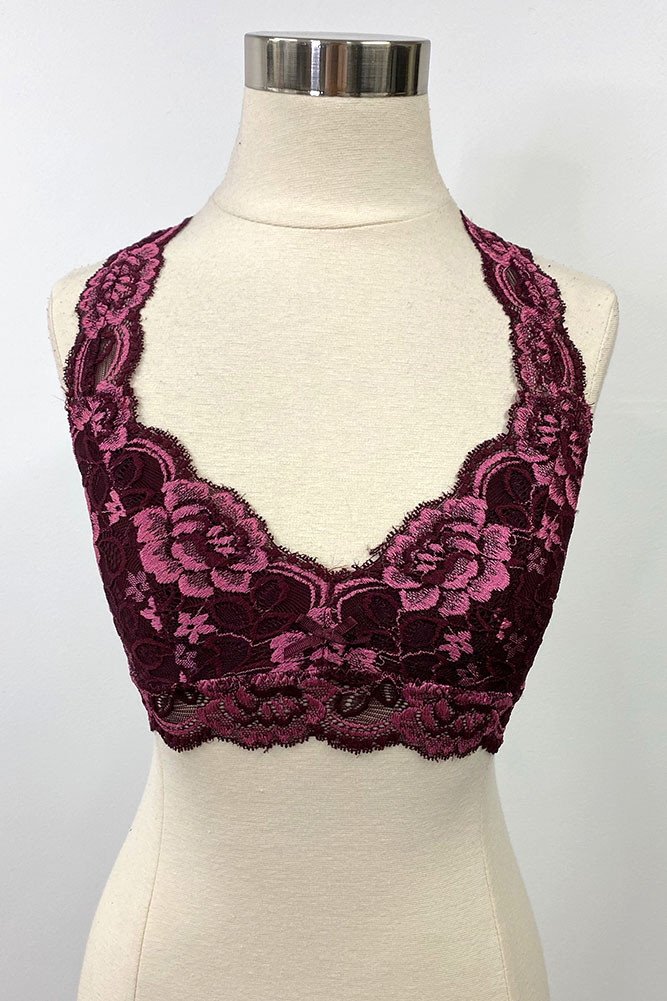 Women's Lace Halter Bralette – Burgundy in Burgundy by BURACQ