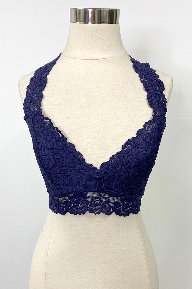 Women's Lace Halter Bralette – Navy in Navy