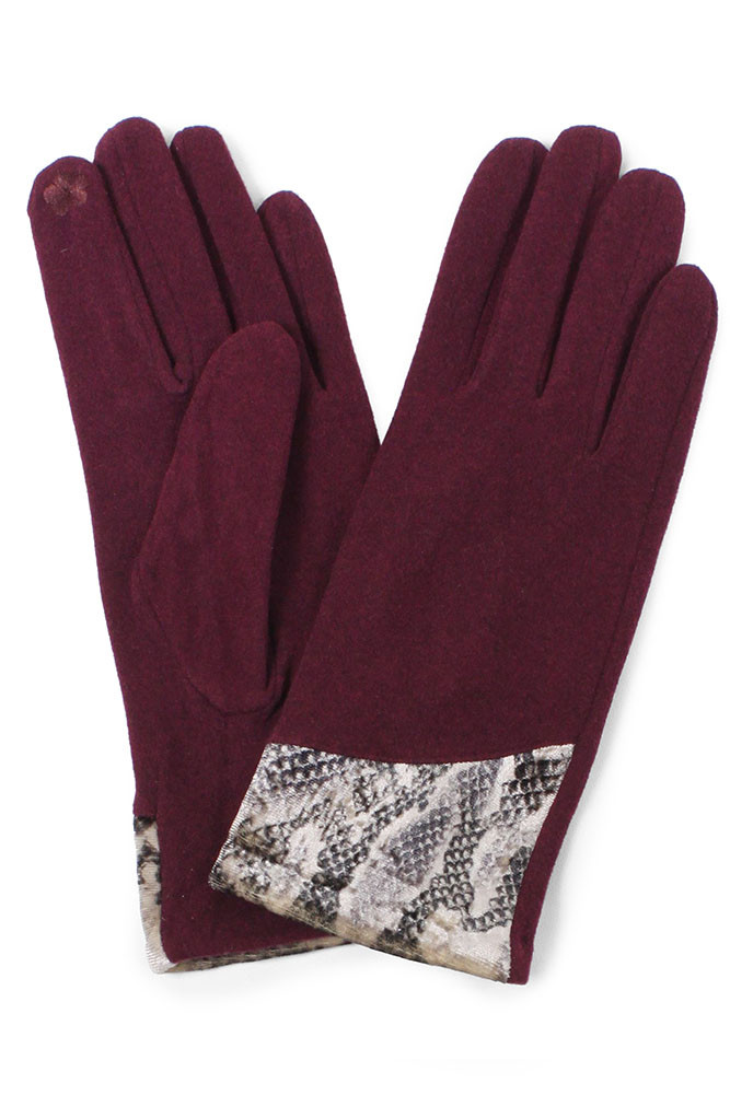 Women's Sequin Cuff Touchscreen Gloves – Style EAGL9803 in Burgundy