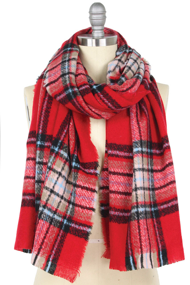 Women's Plaid Oblong Scarf by BURACQ