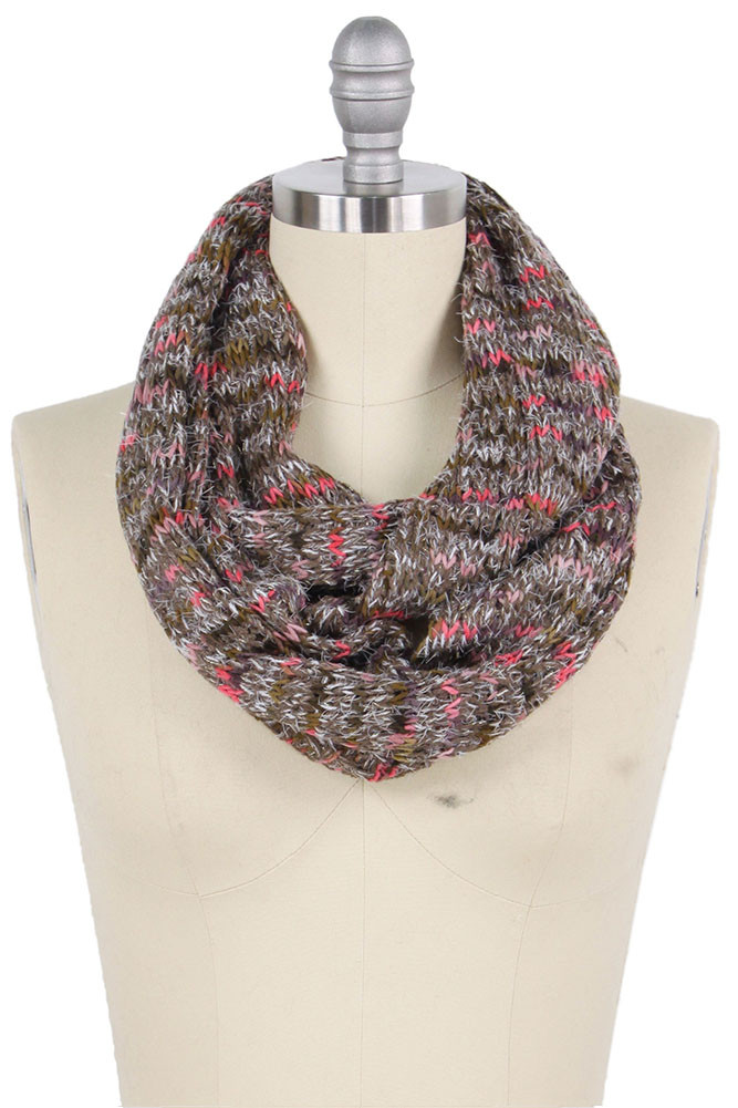 Women's Multi Color Yarn Knit Scarf in Taupe