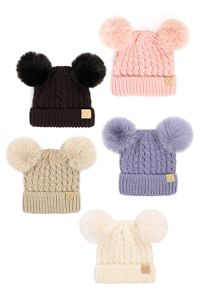 Kids Double Pom Pom Knit Beanie by BURACQ