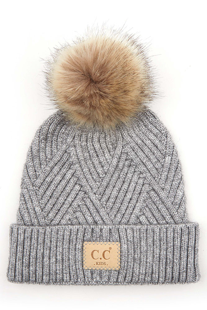Kids Lattice Knit Pom Pom Beanie — beanie photo 2