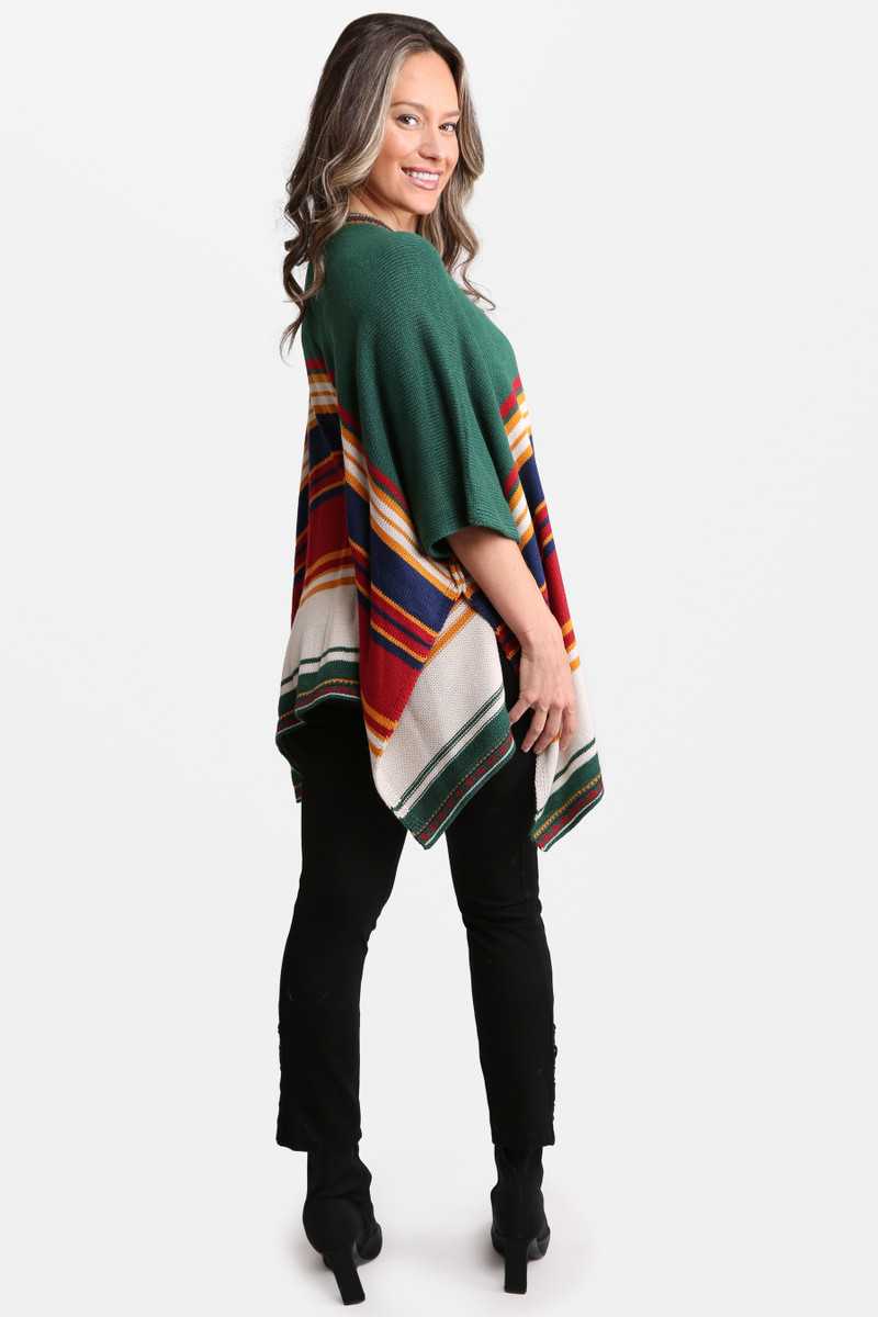 Women's Striped Ruana – Green in Green