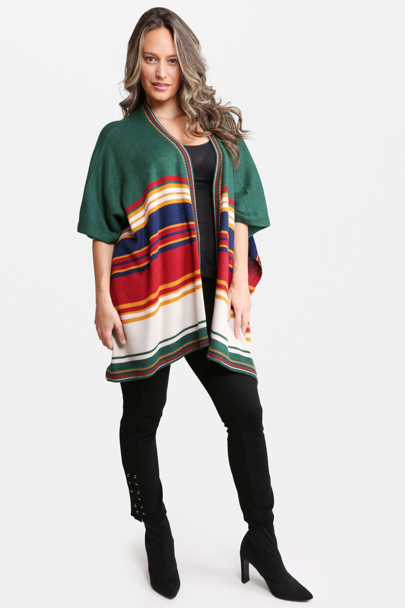 Women's Striped Ruana – Green in Green