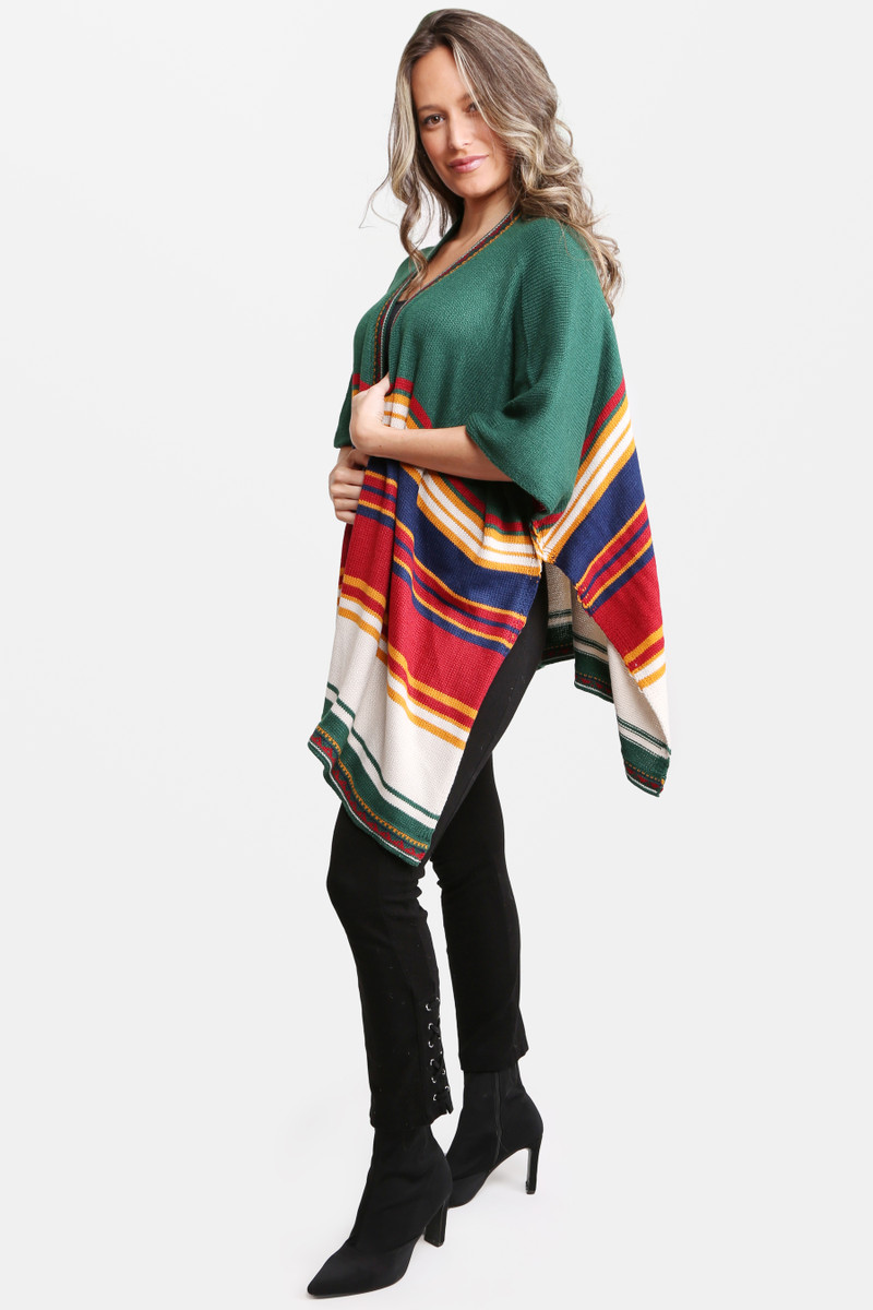 Women's Striped Ruana – Green in Green