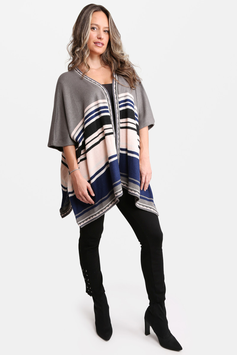 Women's Striped Ruana – Grey in Grey