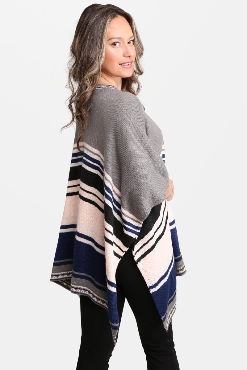 Women's Striped Ruana – Grey in Grey