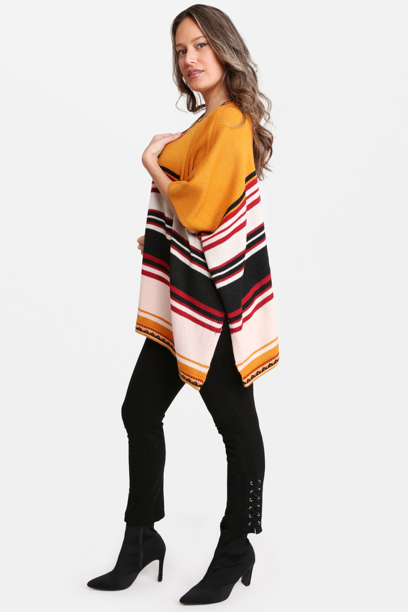 Women's Striped Ruana – Mustard in Mustard