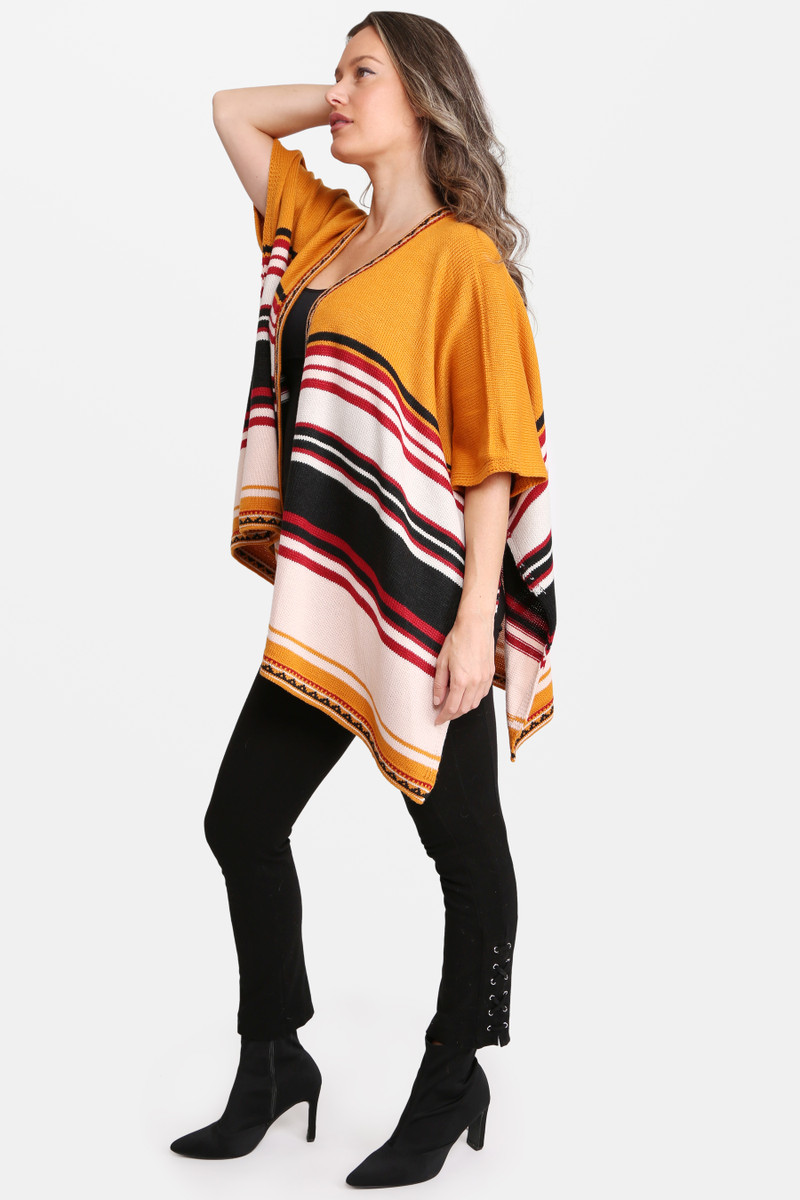 Women's Striped Ruana – Mustard in Mustard