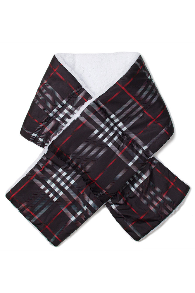Women's Sherpa Plaid Scarf in Black by BURACQ